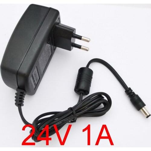 100PCS High quality 24V 1A AC 100V-240V Converter Switching power adapter DC 1000mA Supply EU Plug DC 5.5mm x 2.1-2.5mm