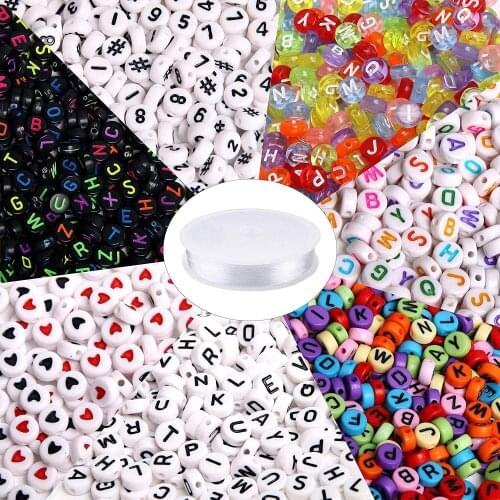 1900 7-color round letter beads acrylic alphanumeric beads with 1 roll of elastic crystal rope for jewelry DIY Necklace Bracelet
