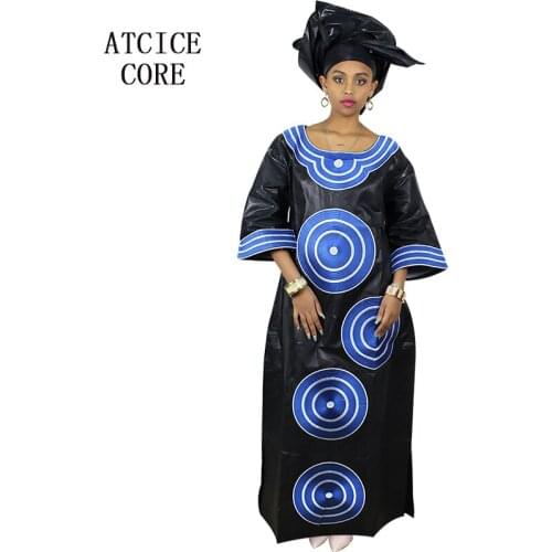 African dresses for women traditional african clothing bazin embroidery design long dress with scarf two pcs one set A238