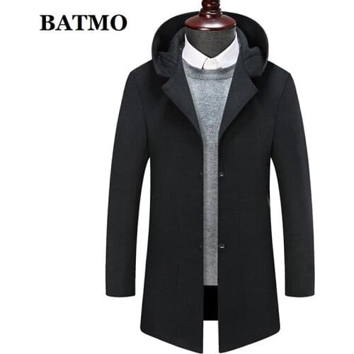 BATMO 2019 new arrival high quality wool hooded jackets men,mens wool trench coat,plus-size M-8XL 1988A