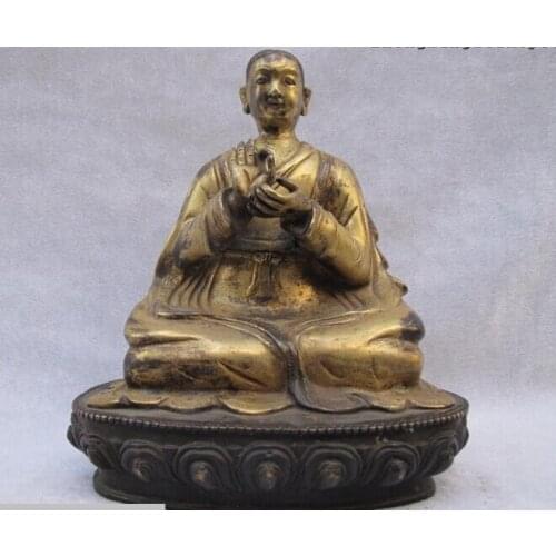 Bi002220 Tibet Lama Buddhism Temple Bronze 24K Gold Tsongkhapa Teacher Buddha Statue