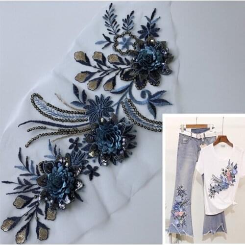 Sequin flower mesh yarn embroidered cloth patch lace childrens denim clothing decorative accessories patch DIY