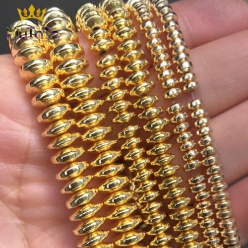 Natural Hematite Stone Beads Golds Rondell Loose Spacer Beads For Jewelry Making DIY Charms Bracelet Necklace 15'' 4mm 6mm 8mm