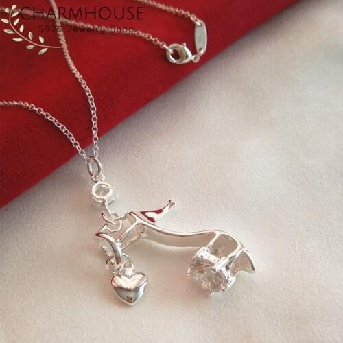 Charmhouse 925 Sterling Silver Necklaces For Women Crystal Shoes Pendant & Necklace Link Chain Choker Collier Fashion Jewerly