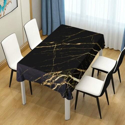 Black Marble Gold Texture Table Cloth Anti Wrinkle Table Cover for Dining Kitchen Parties
