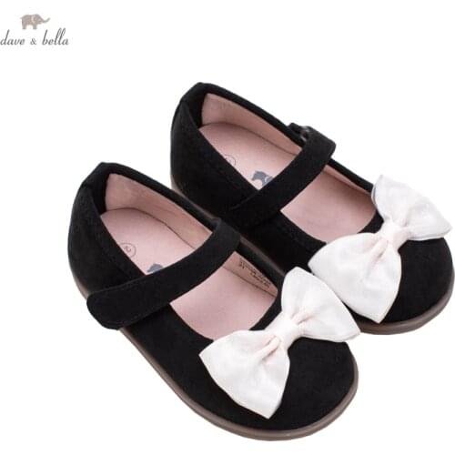 DBS19099 Dave Bella autumn baby girl bow solid leather shoes children girls brand shoes