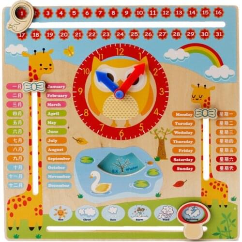 Wooden Montessori Toys Weather Season Calendar Clock Time Month Week Number Cognition Preschool Education Teaching Toys Children