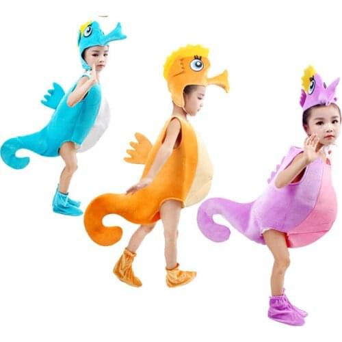 Children kid blue orange hippocampus seahorse sea horse costume Halloween party cosplay animal costume clothes boys girls