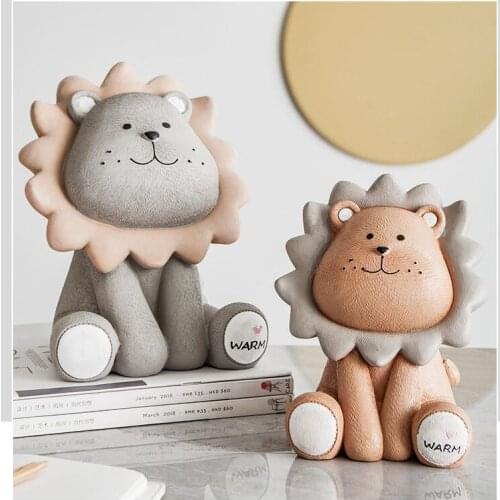 European Resin Lion Save Money Piggy Bank Ornament Livingroom Home Accessories Crafts TV Cabinet Animal Jar Figurines Decoration