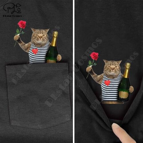PLstar Cosmos T Shirt Fashion summer pocket Flower cat printed t-shirt men for women shirts tops funny cotton black tees style-4