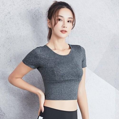 2020 New Women Sexy Yoga Crop Tops Short Sleeve Fitness Shirt Quick Dry Tennis Training Tees Exposed navel Long Sleeve