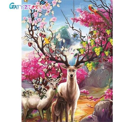 GATYZTORY DIY Painting By Numbers Flower Deer Picture On Canvas Animal Coloring By Numbers Home Decor Acrylic paints