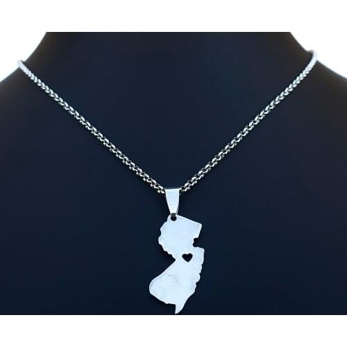 USA Map New Jersey State Necklace Stainless Steel Pendant Men Women USA American Fashion Jewerly For Men