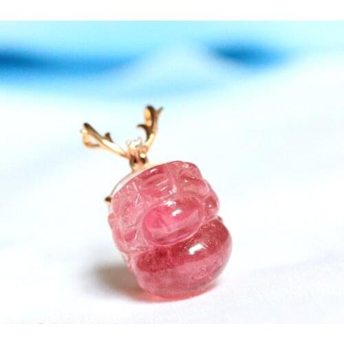 15ct Natural Pink Tourmaline Carving Pixiu 18K Rose Gold Wedding Ring For Women