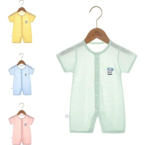 Newborn Infant Baby Short Sleeve Onesies Summer Button Down Solid Color Jumpsuit Overall Toddler Cartoon Dog Rompers