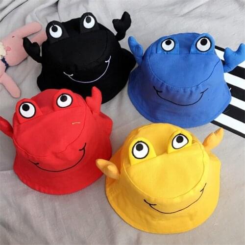 Korea Handmade Solid Cotton Cartoon Crab Bucket Hats Caps Fall Winter for Children Girls Kids Apparel Accessories-SWKHFW001C5