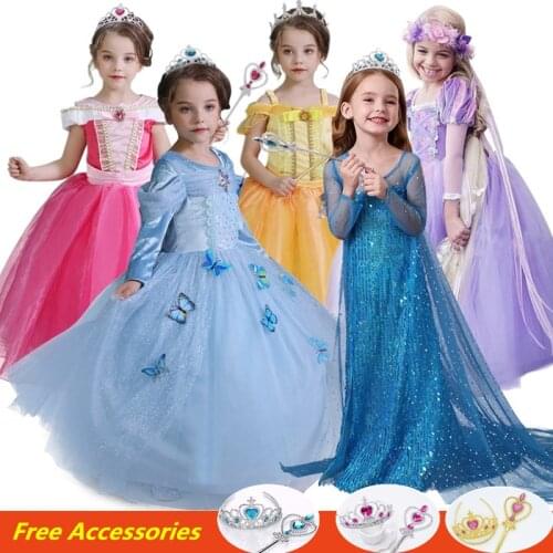 Princess Girls Costume Halloween Cosplay Elsa Dress Kids Birthday Party Vestidos Fancy Childrens Dresses Hallowee Girl Clothes