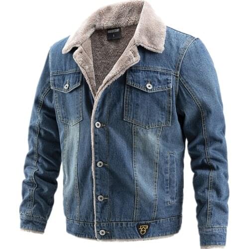 2021 Plus Velvet Thick Denim Jacket Men Casual Lapel Cotton Jeans Jacket Men Fur Collar Warm Winter New Mens Jackets and Coats