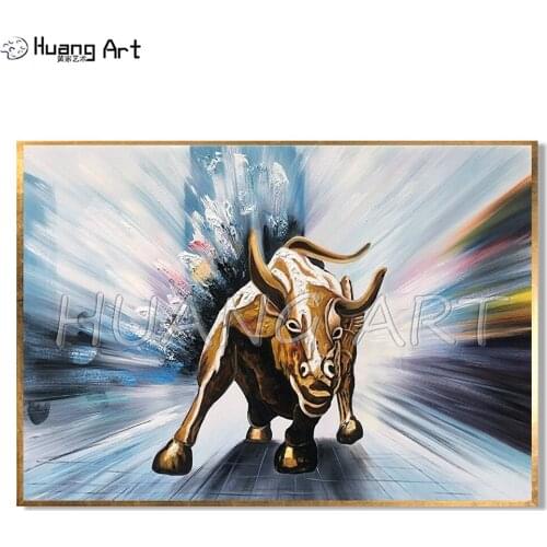3D Animal Wall Painting 100% Hand-painted Running Bull Knife Oil Painting on Canvas for Room Decor Modern Bullfight Oil Painting