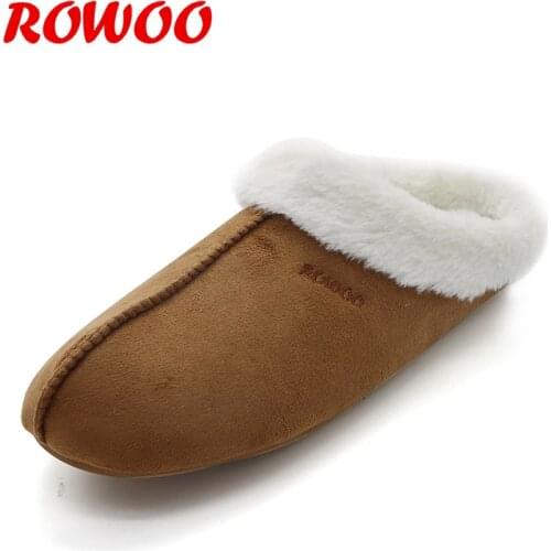 New Winter Men Slippers Faux Fur Warm Plush Male Slides Indoor EVA Flat Slides Home House Shoes Non-Slip Footwear Wholesale