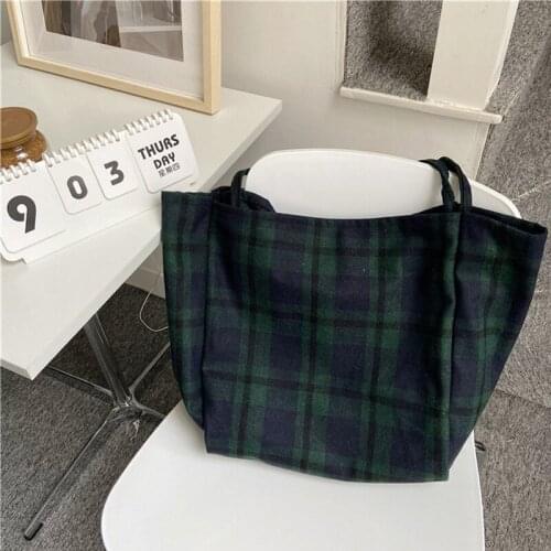 Extra Large Women Woolen Canvas Bags Checked Pattern Design Handbag Soft Warm Cloth Fabric Big Tote Ladies Casual Shoulder Bag