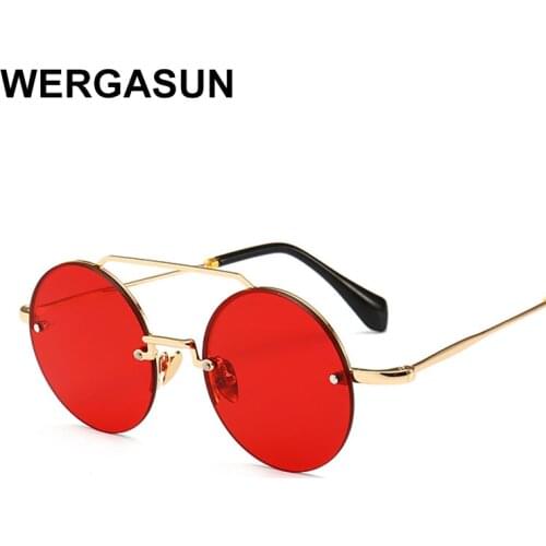WERGASUN Retro Round Sunglasses Women Vintage Brand Shades Black Red Metal Color Sun Glasses For Female Fashion Designer Lunette