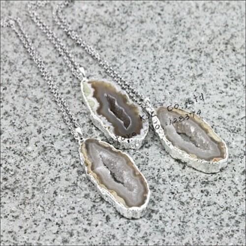 1 pcs 2015 new arrival electroplating white chain necklace natural gems druzy stone stone pendant necklace for women