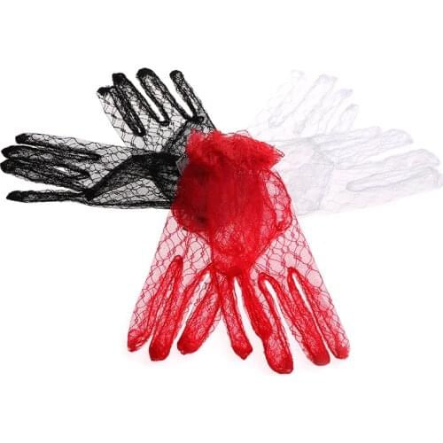 1 Pair Black Lace Gloves Women vintage Elastic Sun Protection Solid Sunscreen Summer Gorgeous Finger Gloves Accessories Sexy