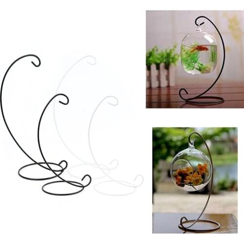 Hanging Glass Vase Flower Container Iron Stand Holder Home Terrarium Plant Decor