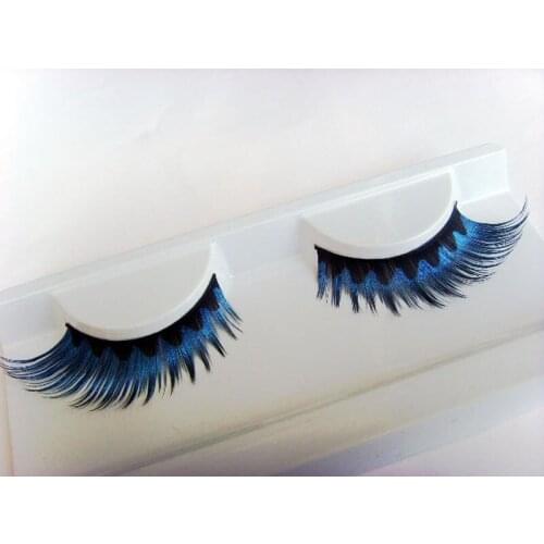 1 pairs color staining exaggerated false eyelashes eye tail lengthened blue black wave pattern stage plastic arts R011