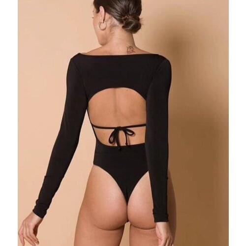 Sexy Long Sleeves One Piece Swimsuit Black Thong Bikini 2020 Women Bathing Suits Swimming Suit Padded Swimwear Push Up Monokini