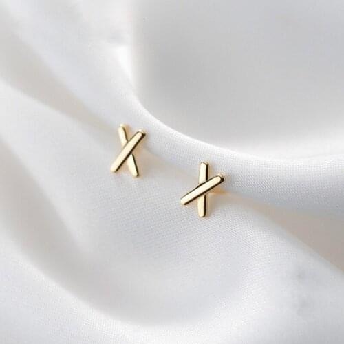 YuanS Genuine 925 Sterling Silver Minimalist Mini Girl Birthday Gift Korean Cross Stud Earrings for Fashion Women Chic Jewelry