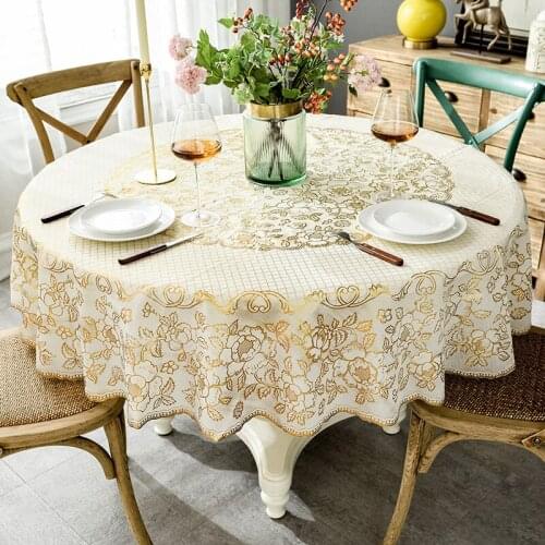 Round Table Cloth European Bronzing PVC Waterproof And Oil-proof Coffee Tablecloth Household Large Round Table Cover