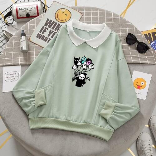 Skull Print Hoodie Oversized Harajuku Sweatshirt Cotton Cute Printed Pullover Sweatshirts for Girl Hip Hop Autumn Sudadera Mujer