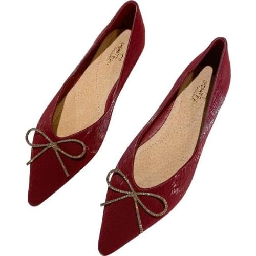 All-match pointed toe flat single shoes soft sole womens shoes bow non-slip low-heel comfortable flat shoes women autumn