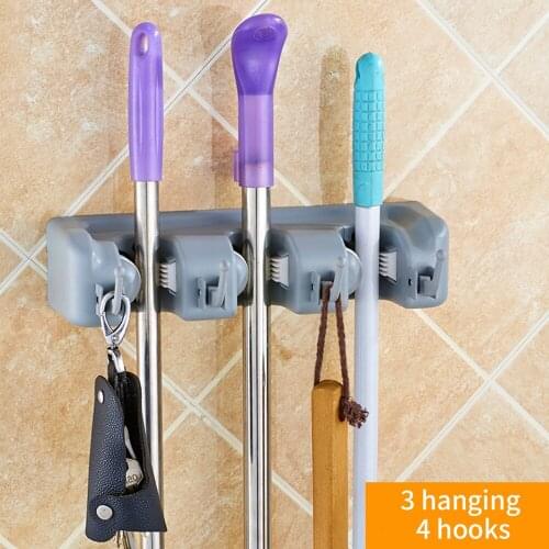 Brush Broom Hanger Storage Rack Wall Mounted Storage Mop Holder Kitchen Organizer with Mounted Accessory Hanging Cleaning Tools