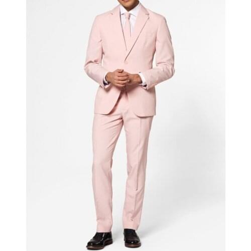 Spring Custom Made Male Clothing Classic Pink Gentleman Slim Fit Wedding Suits For Groom Tuxedos Groomsmen Suits (Blazer+Pants)