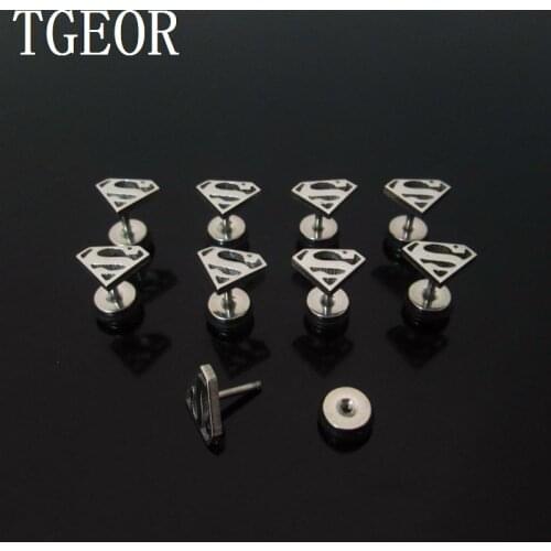 High quality SUPPER MAN lllusion cheaters earring 1 Pair 1.2*6*5/10mm surgical Stainless Steel laser cut ear piercing fake plugs