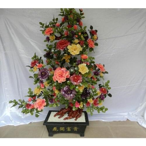 High-grade natural jade ornaments jade peony flower /88 Amethyst jewelry Home Furnishing bonsai living room decoration technolog