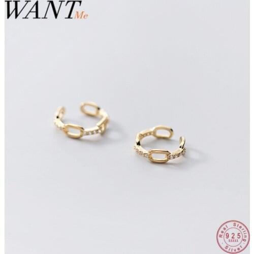 WANTME Real 925 Sterling Silver Charming Cuban Link Chain Without Ppierced Ear Clips On Earrings for Women Party Ear Cuff Jewelr