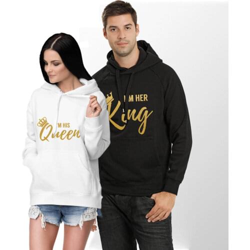 I Am His King Queen Woman Valentines Day Hoodies Printed Hoodies for Lover Couple Sweatshirts Fleece Winter Hoodies