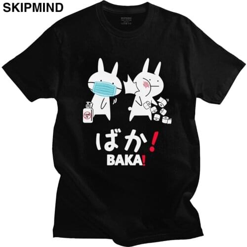 Funny Baka Rabbit Slap T-Shirt for Men 100% Cotton Short Sleeved Japanese Anime Meme Tee Shirts Manga Fans Tshirt Clothing Gift