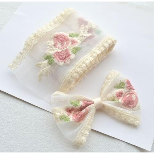 9CM Embroidery Rose Flower 1 Meter Lace Handmade diy Hairpin Material Homemade Bow Headwear Accessories