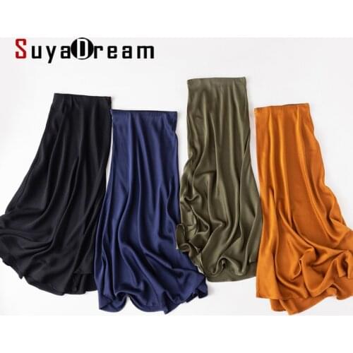 SuyaDream 93% Silk 7%Spandex Satin Mermaid Skirt Woman 2021 Spring Summer Long Skirts Solid Elegant Chic Skirt