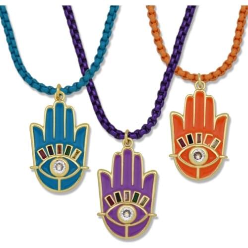 Cubic Zirconia Fatima Hand Evil Eye Colorful Necklaces for Women Shiny Enamel CZ Fashion Jewelry Gift collier main de fatma