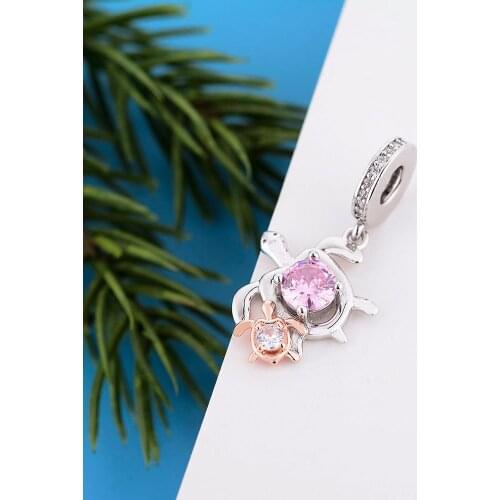 Fit Original Pandora Charm Bracelet Necklace Real 925 Sterling Silver Turtle Mum And Baby Bead For Making Women Berloque 2021