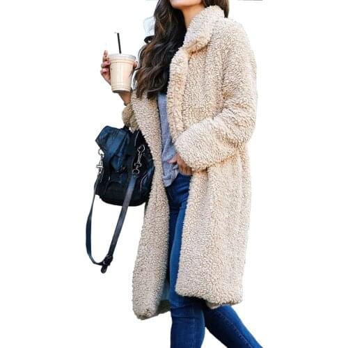 Women Faux Fur Coat Lapel Shaggy Jackets Overcoat Plus Size Outwear 2021 Autumn Winter Thick Warm Fluffy Long Fur Coats