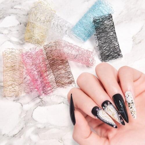1/4pcs Gold Silver Mesh Net Sticker Hollow Lace 3D Mesh Nail Art Sticker Spider Web Lace Hollow Self-Adhesive Foils Nail Tips