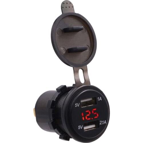 12V 12V 24V Waterproof 2.1A Dual USB Port Car Charger With LED Voltmeter Mobile Phone Charging Power Outlet Adapter For Car ATV