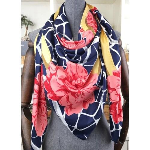 130*130cm Fashion Bandana Women Scarf Luxury Brand Hijab Twill 100% Silk Shawls Scarves For Ladies Foulard Square Scarves Wraps